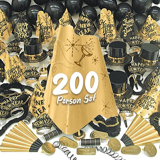 Crown Display New Years Party Favors 2026 200 Person Gold Sensation Top Hats Tiaras Horns Noise Makers New Year Eve Hats Happy New Year Hats Decorations 2026 New Years Eve Party Favors