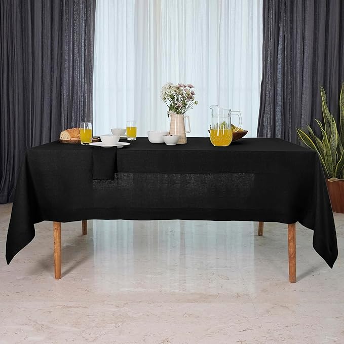 D'Moksha Homes Black Linen Tablecloth 60 x 120 Inch - 100% Pure Linen Tablecloth for Rectangle Tables - Machine Washable Table Cloth for Spring, Easter