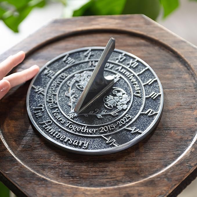 The Metal Foundry Personalized Tin 10th Sundial - Heavy Duty Recycled Metal Home Or Garden Present Idea Made in The UK for Parents, Grandparents, Friends, Couples On 10 Years Marriage