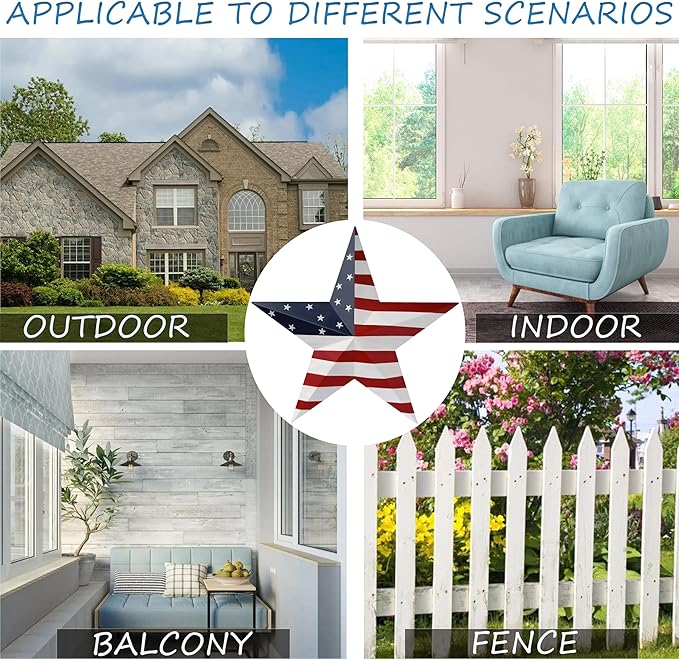 JoyEvy 19.4“ Patriotic Metal Barn Star Wall Decor, American Flag Stars for House Ornaments, Indoor Outdoor Wall Hanging Primitive Decor Star for 4th of July Decoration