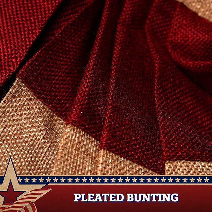 G128-2 Pack: USA Tea Stained Pleated Fan Flag 3x6FT Burlap Embroidered Polyester Stars and Stripes