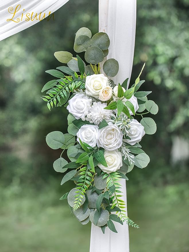 Wedding Arch Flowers, Artificial Flowers for Decoration, 2pcs Flower Swag and 1 pcs Semi-Sheer Chiffon Table Runner Swag for Beautiful Dream Wedding Ceremony Floral Decor - Pack of 3
