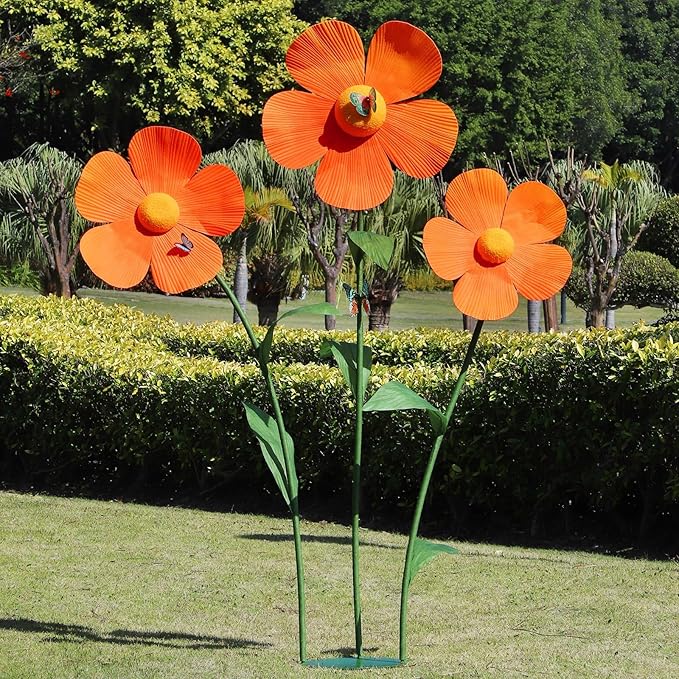 Giant Artificial Daisy Flowers Decoration Five Petal 5.8 Ft Tall Large Fake Daisies Spring Wild Flower for Party Garden Office Home Wedding Decor(Orange)