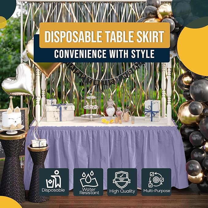 Exquisite Ruffle Table Skirt Lavender 48 Pack 14 Ft Long Table Skirts for Rectangle Tables 6ft Plus or Round Tables Skirts with Adhesive Strip for Gender Reveal Decor & Happy Birthday Parties