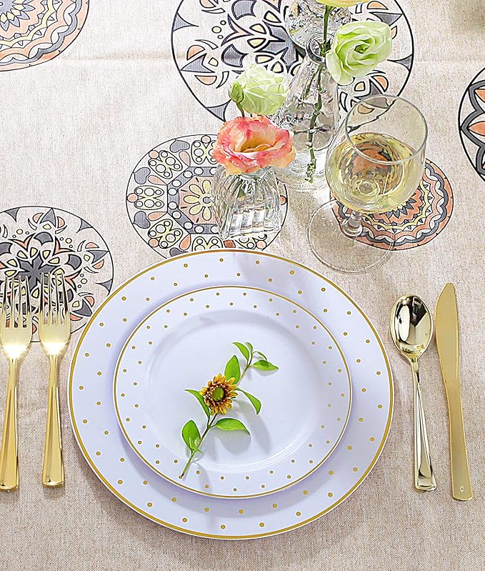 supernal 200pcs Gold Plastic Plates,Disposable Plates For Parties,Disposable Gold Plastic Silverware 40 Dinner Plates,40 Salald Plates,40 Knives,40 Forks,40 Spoons,Perfect for Birthday,Party,Wedding