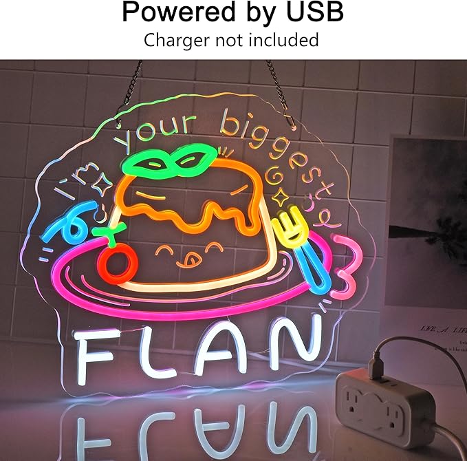 Flan Neon Sign, Neon Lights Hanging Wall Art Decoration for Dessert Shop Bakery Cafe Food Market Party Kitchen Home Decor,USB Powered,Ultra Bright & Dimmable,14.96×12.2Inches