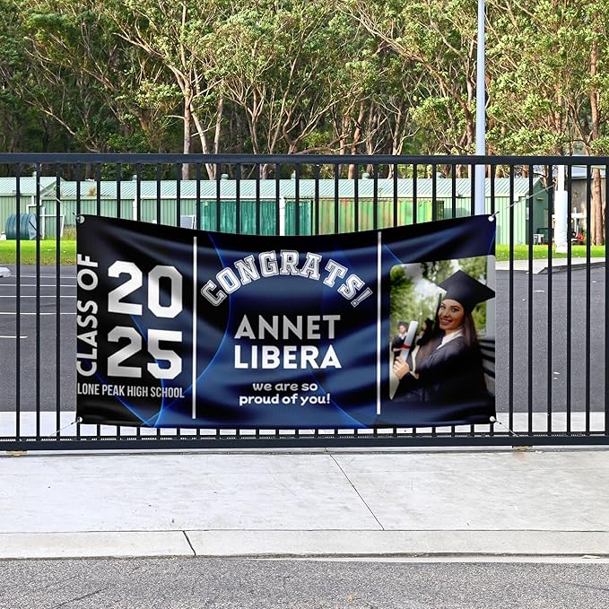Personalized Graduation Vinyl Banner – Custom Photo & Text | Class of 2025 Banner – Customizable Colors | Indoor & Outdoor Graduation Party Deco