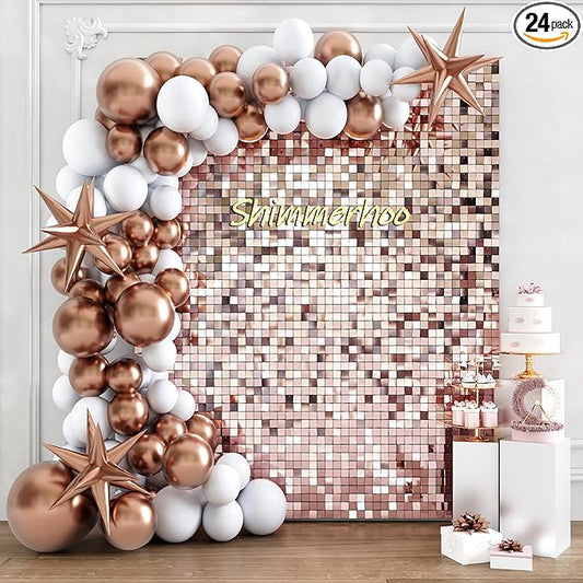 Shimmer Wall Backdrop - 24pcs Decorations Panel | Wedding, Birthday, Anniversary, Engagement & Bridal Shower Party Decor Panel (Rose Gold)