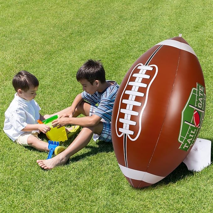Bencailor 2 Pcs Giant Football Party Decoration Jumbo Inflatable Football with Tee Set for Game Large Blow up Footballs for Sport Birthday Party Indoor Outdoor Lawn Yard Decor(59 Inch)