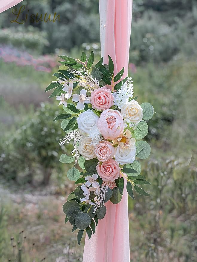 Wedding Arch Flowers, Artificial Flowers for Decoration, 2pcs Flower Swag and 1 pcs Semi-Sheer Chiffon Table Runner Swag for Beautiful Dream Wedding Ceremony Floral Decor - Pack of 3