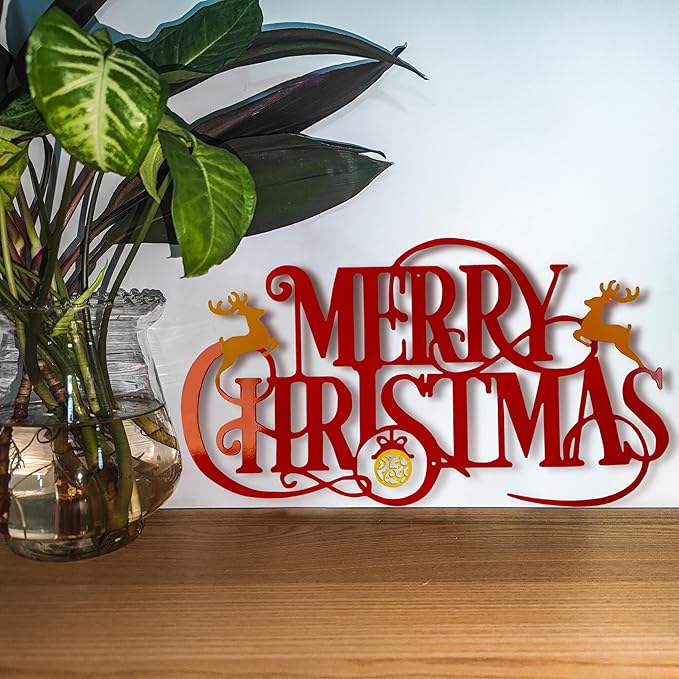 Metal Merry Christmas Wall Decor Christmas Sign Letter Decorative Hanging Plaque Suitable For Indoor Outdoor Room Yard Holiday Decoration