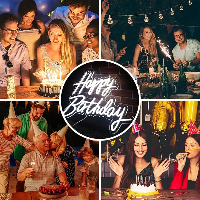 Happy Birthday Neon Sign for Party Backdrop Wall Decor LED Happy Birthday Light Up Sign Banner for Party Decorations LED Sign Teen Bedroom Reunion Decoration Gifts Photo Prop USB 21.7x13.8 Inch (white)