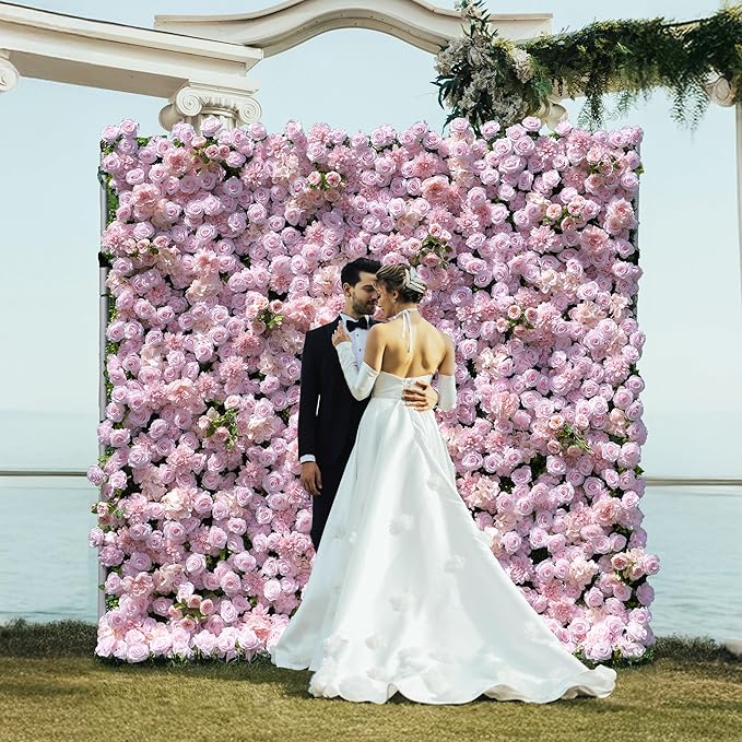 Artificial Luxury‌ Flower Wall Backdrop, Gorgeous 3D Silk Floral Backdrop for Wedding, Baby Shower, Party and Home Decor, Quick Assembly/Storage, Eco ＆ Pet Friendly, 2 pcs, Each Panel 2 * 8 ft