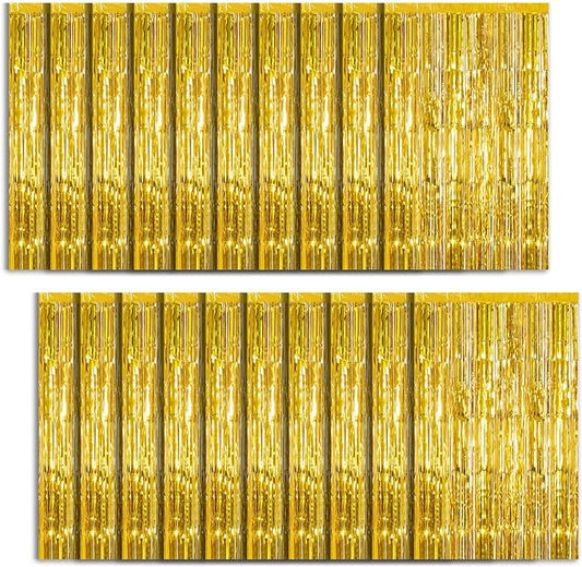 20 Pack Foil Curtain Backdrop Gold Metallic Tinsel Foil Fringe Curtains Photo Booth Props for Birthday Wedding Engagement Baby Shower Bachelorette Christmas Holiday Celebration Party Decorations