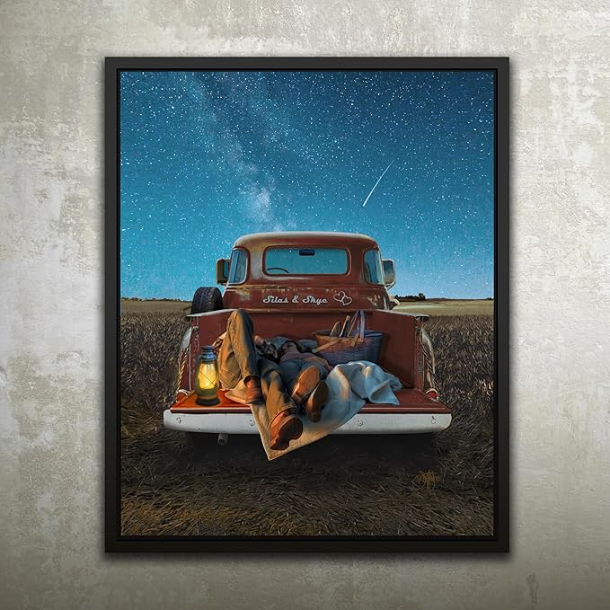 Personal-Prints STARGAZERS | Custom Romantic Wall Art Gift | Personalized With Your Names on the Classic 1954 Chevy | Anniversary, Wedding, Valentine's Day Gift (20"x24" Float Framed Canvas)
