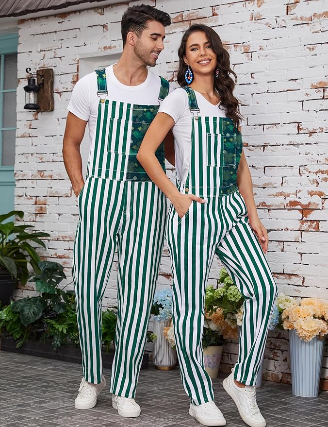 Bib Overalls for Men Adjustable Straps Jumpsuit Striped Women Coveralls with Pockets