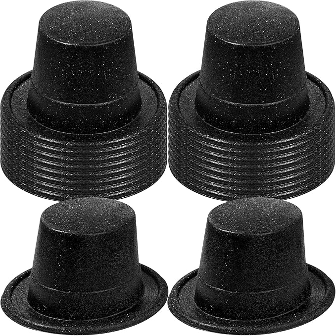 Hillban 50 Pack Glitter Top Hats Bulk Happy New Year Shiny Magician Top Hat for Adults Party