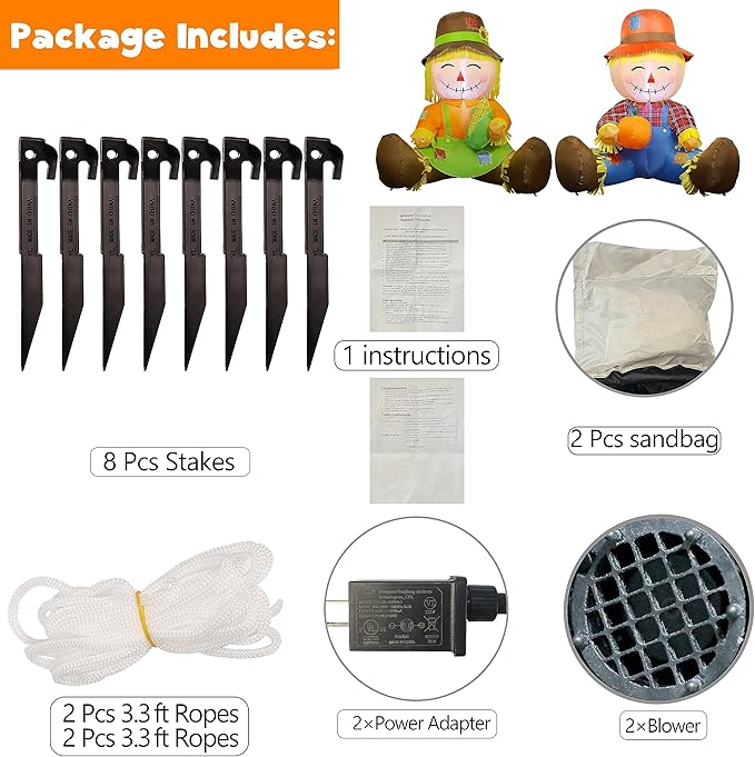 Lulu Home 3.3FT Fall Inflatable Decoration, Set of 2 Air Blown Scarecrow Couples with Built-in LED Lights for Harvest Indoor Outdoor Front Door Yard Lawn Garden Thanksgiving Decor
