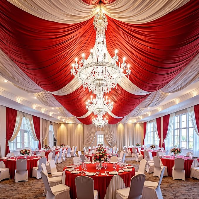 10ft x 15ft Red Wrinkle Free Backdrop Curtains for Parties,Silky Polyester Fabric Wedding Ceiling Drapes, 2 Panels 15ft Photo Back Drop Drapes for Baby Shower Photography Stage Background Cloth