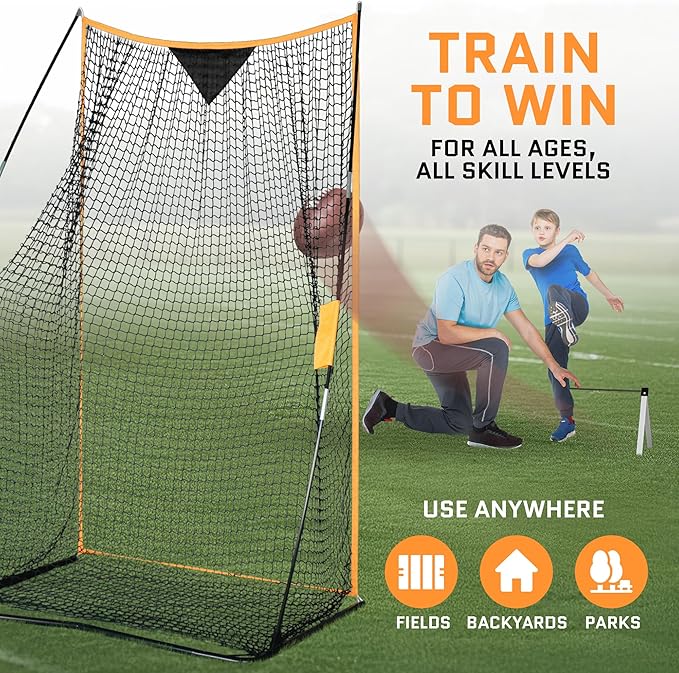 Football Net (7x4 ft) for Field Goals, Portable Football Kicking Net for Throwing with Target Zone Attachment, Field Goal Kicking Cage Nets for Practice [Sand Bag, Ball, Pump, Tee, Carry Bag Included]