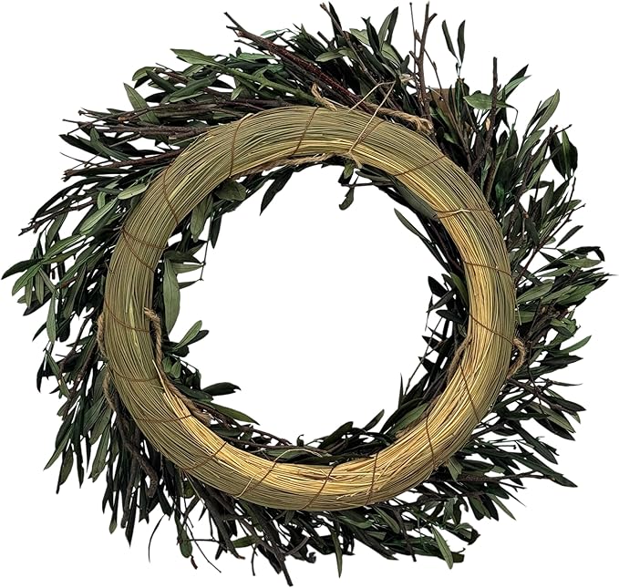 Galt International 21" Green Preserved Olive Branch Wreath – Fall, Thanksgiving & Christmas Front Door Decoration, Year Round Holiday Home Décor Accent