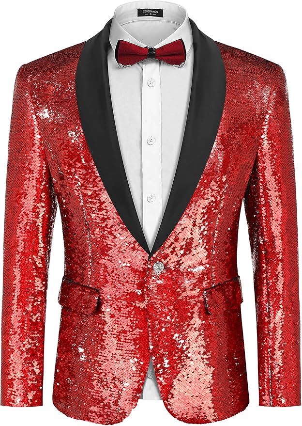 COOFANDY Mens Shiny Sequin Blazer Tuxedo Party Dinner Prom One Button Suit Jacket