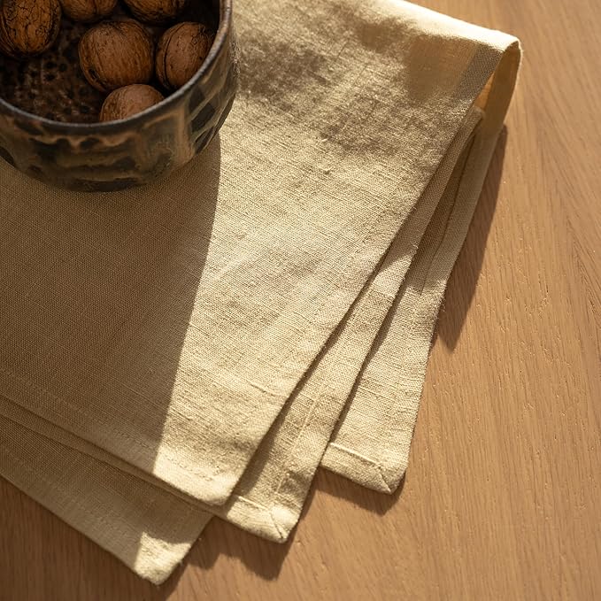 Linen Dinner Napkins 18 x 18 Inch - 100% Flax Linen Napkins - Stone Washed Pure Linen Cloth Napkins (Royal Cream, 18" x 18"(Set of 6))