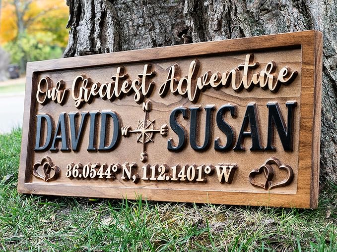 Personalized Wedding Compass Gift for Couple | Bridal Shower Gift Destination Wedding Name Sign Coordinates Engagement Gift Wood Anniversary