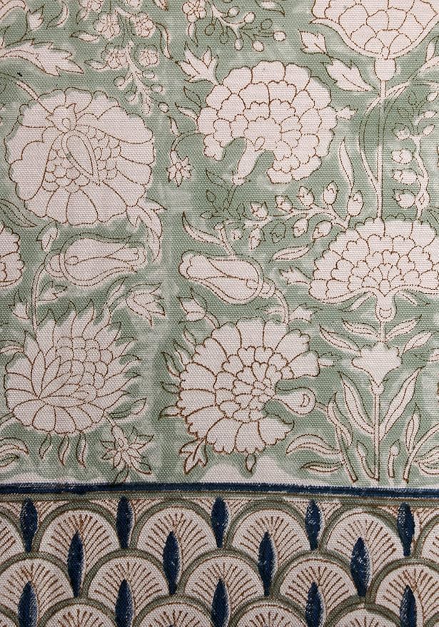 ATOSII Jade 100% Cotton Boho Rectangle Summer Tablecloth, Block Print Floral Table Cloth Linen for Dining, Parties, Weddings, Outdoors Table Decor I 60 X 90 Inches I 6 Seater I