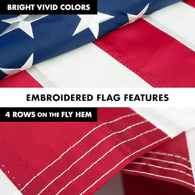 G128-6 Feet Spinning Flagpole (White/Silver) American Flag Pole Sleeve Embroidered 3x5 ft American Flag Pole Sleeve (Flag Included) Aluminum Flag Pole | Flag with NO Grommets