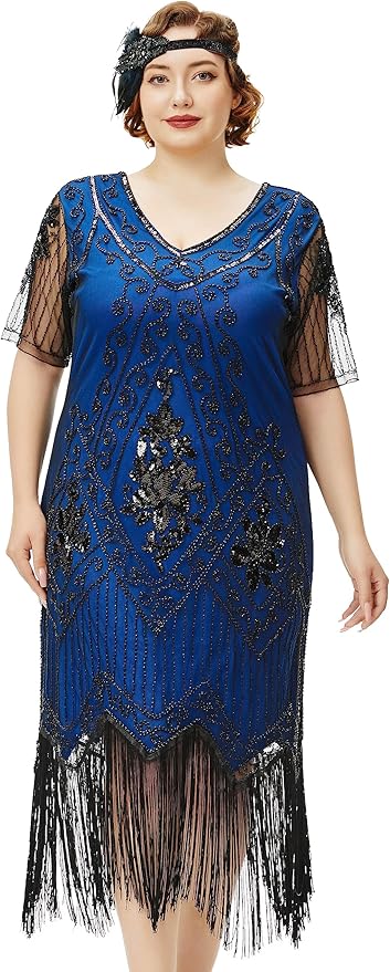 BABEYOND Great Gatsby Dresses for Women Plus Size Cocktail Dress 1920s Flapper Costume for Women