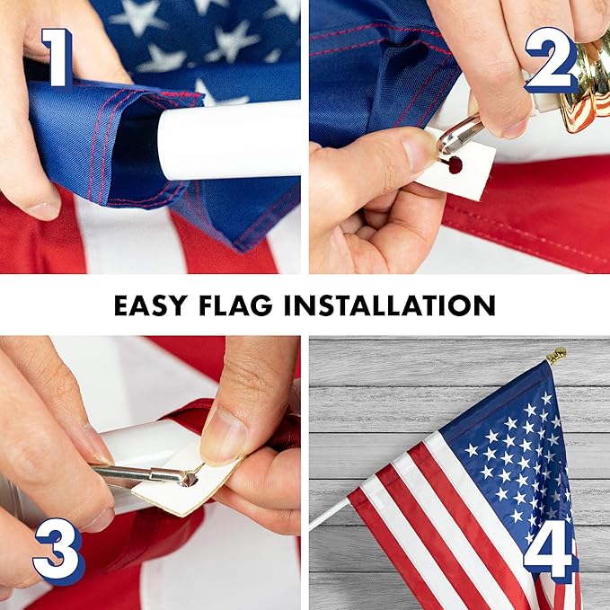 G128-5 Feet Spinning Aluminum Flagpole (White/Silver) American Flag Pole Sleeve Embroidered 2.5x4 ft American Flag Pole Sleeve (Flag Included) Flag Pole