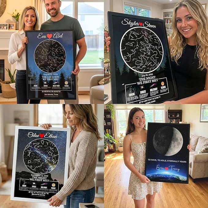 Custom Star Map Gift for Couples, Personalized Glass Night Sky, Where We Met Constellation Map, Romantic Anniversary or Wedding Gift, Unique Wall Art for Him or Her