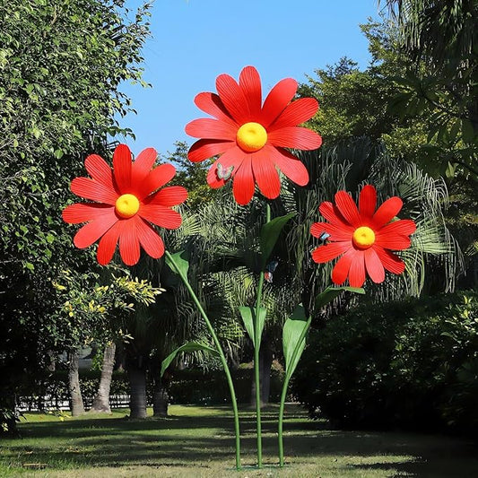 Giant Daisy Flowers Artificial 5.9 Ft Large Fake Daisies Spring Wild Flower for Birthday Party Garden Office Home Wedding Decor(Red)