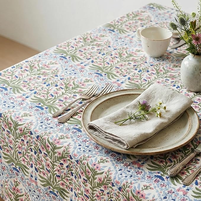 ATOSII Cotton Tablecloth Nargis Light Blue 60" X 108" Inches