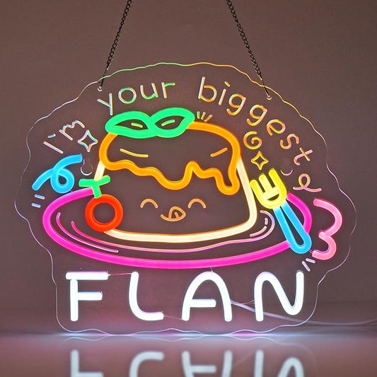 Flan Neon Sign, Neon Lights Hanging Wall Art Decoration for Dessert Shop Bakery Cafe Food Market Party Kitchen Home Decor,USB Powered,Ultra Bright & Dimmable,14.96×12.2Inches