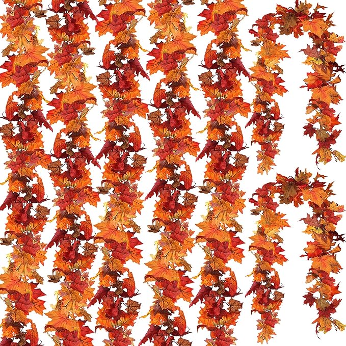 CQURE 7 Pack Fall Leaf Garland, Total 41.3Ft Artificial Fall Vines Autumn Garland Fall Maple Leaves Thanksgiving Decor for Home Wedding Fireplace Christmas