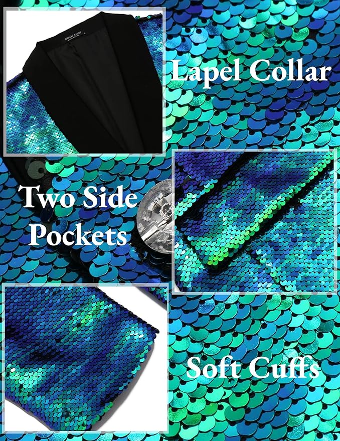 COOFANDY Mens Shiny Sequin Blazer Tuxedo Party Dinner Prom One Button Suit Jacket