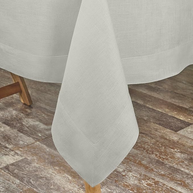 D'Moksha Homes Linen Tablecloth 60 x 120 Inch - 100% Pure Linen Silver Grey Table Cloth for Rectangle Tables - Machine Washable Cloth Tablecloth for Spring, Easter