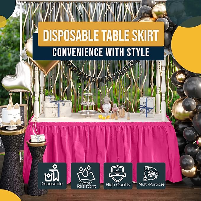 Exquisite Ruffle Table Skirt Cerise 48 Pack 14 Ft Long Table Skirts for Rectangle Tables 6ft Plus or Round Tables Skirts with Adhesive Strip for Gender Reveal Decor & Happy Birthday Parties