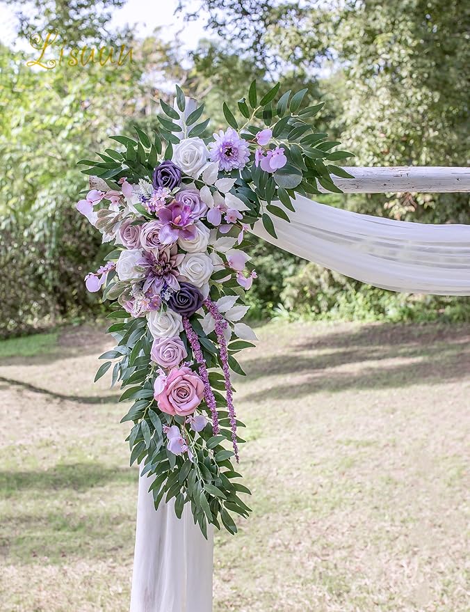 Wedding Arch Flowers, Artificial Flowers for Decoration, 2pcs Flower Swag and 1 pcs Semi-Sheer Chiffon Table Runner Swag for Beautiful Dream Wedding Ceremony Floral Decor - Pack of 3