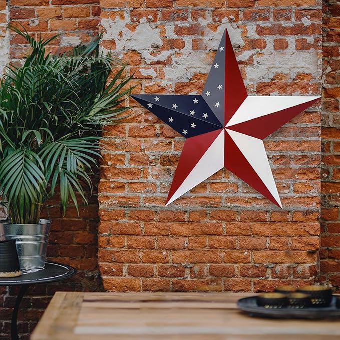 JoyEvy American Barn Star US Flag Stars Indoor Outdoor Decor, Metal Patriotic Star Wall Decoration, Texas Stars for Outside Rustic Vintage Western Country Home Farmhouse Wall Ornament(23.4inch)
