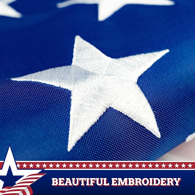 G128 – 5 Pack: American Flag Patriotic Bunting & Flag Pulldown, 50 Embroidered Stars with 5 Fully Sewn Stripes, decorative bunting, 20" x8', Red/White/Blue, Vertical Flag Wall Déc