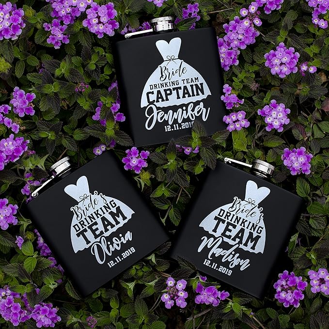 Set of 7 - Bridesmaid Gifts for Wedding, Personalized Bridesmaid Flasks w/Optional Gift Box, Bachelorette Party, Bridal Shower Gifts, Custom Engraved Hip Flasks for Maid of Honor Bridesmaid Proposal