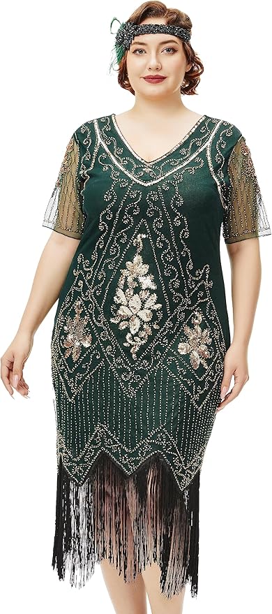 BABEYOND Great Gatsby Dresses for Women Plus Size Cocktail Dress 1920s Flapper Costume for Women