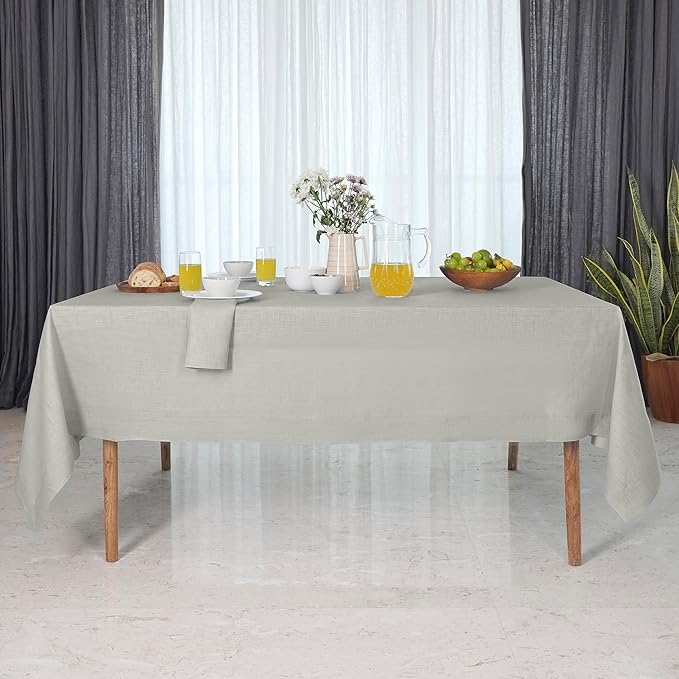D'Moksha Homes Linen Tablecloth for Rectangle Tables 60 x 144 Inch - 100% Pure Linen Silver Grey Table Cloth - Machine Washable Cloth Tablecloth for Spring, Easter