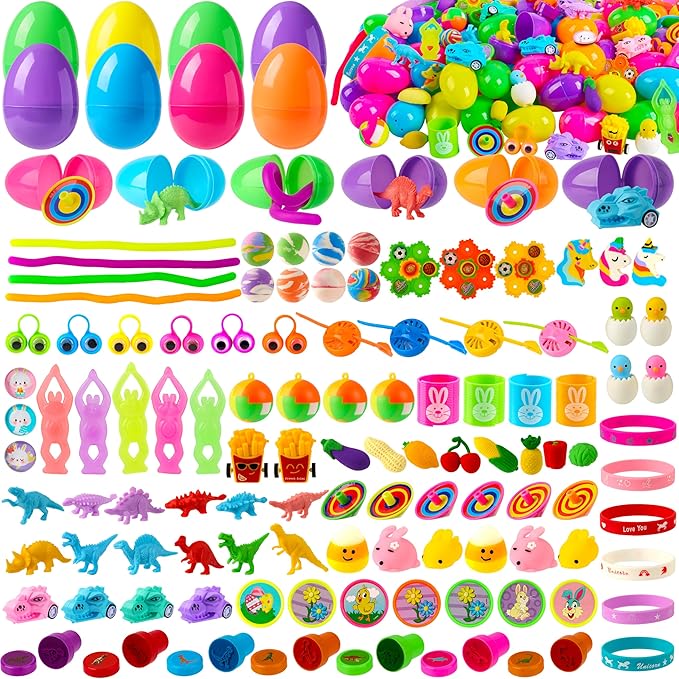 JOYIN 160 PCS Prefilled Easter Eggs with Assorted Toys for Easter Egg Hunt Supplies, Basket Stuffers, Classroom Prizes, Party Favor