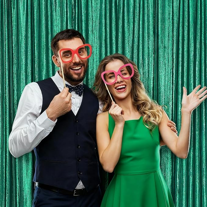 Wrinkle Free Green Backdrop Curtain for Parties Soft Photo Backdrop Drapes Curtains for Christmas Wedding Bithday Decor 4x8ft,4 Panels
