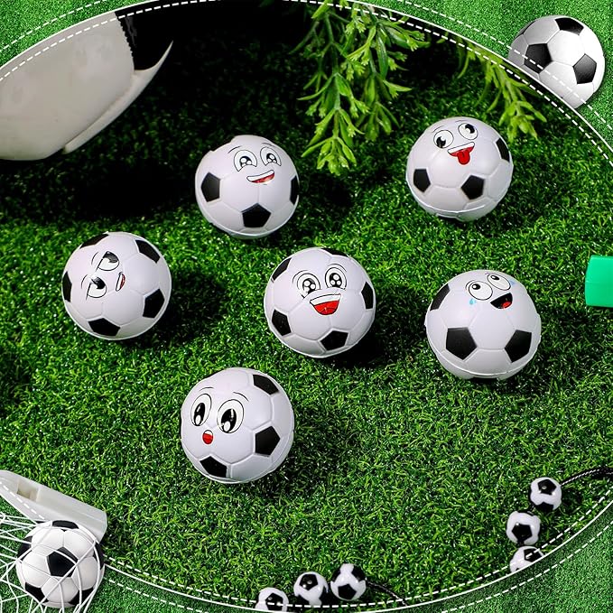 Maxdot 194 Pcs Soccer Party Favors 24 Set Soccer Goodie Foam Finger Mini Face StressBall Keychain Bracelet Wristband Whistle Sticker for Kids Birthday Party Supplies Gift
