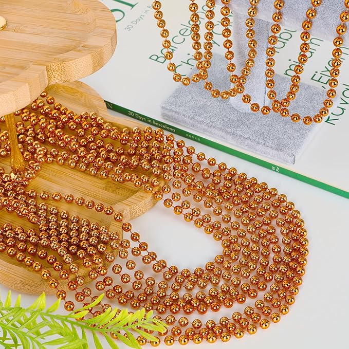 Beaded Necklace, 200 PCS 33" Orange Mardi Gras Beads, Mardi Gras Accessories, Costume Bead Necklace Bulk, Party Parade Beads for Pirate Wedding Birthday Halloween Party Supplies